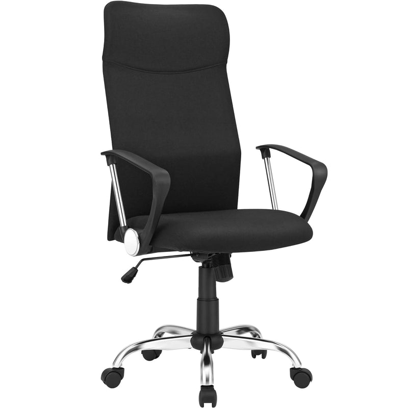 SONGMICS Scaun de birou ergonomic pentru sala de sedinte, pivotant, capitonat, inaltime reglabila si rabatabil, negru