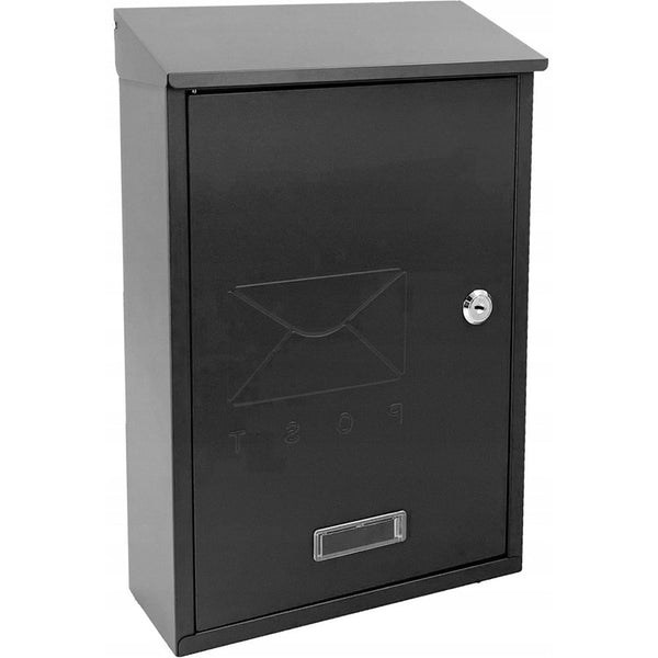Cutie postala de exterior, pentru gard sau perete, din otel zincat, cu incuietoare, 38x10x25cm, gri inchis