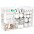 Set globuri si decoratiuni de Craciun, 102 piese, diverse dimensiuni, argintiu