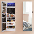 SONGMICS Dulap de bijuterii cu oglinda, montare pe perete, lumini LED, 37x10x120cm, alb