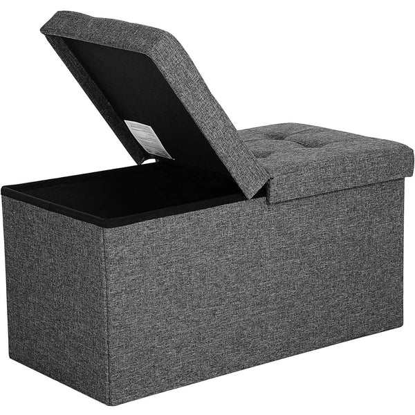 SONGMICS Taburet pliabil cu sezut moale, spatiu de depozitare 80litri, maxim 300kg, 76x38x38cm, gri