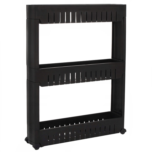 Sistem rafturi de depozitare Sersimo HA116 cu roti pentru bucatarie sau baie cu 3 polite, negru