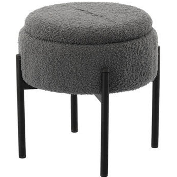 Taburet rotund cu spatiu de depozitare, picioare metalice, 28x31 cm, gri