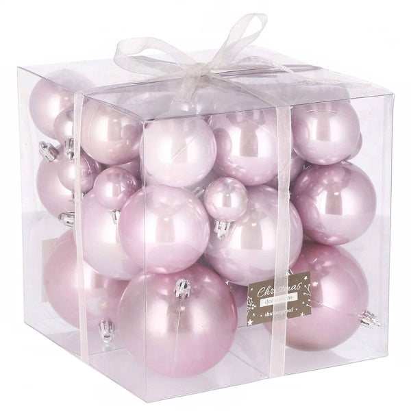 Set globuri de Craciun, 37 bucati, 3-8cm, roz