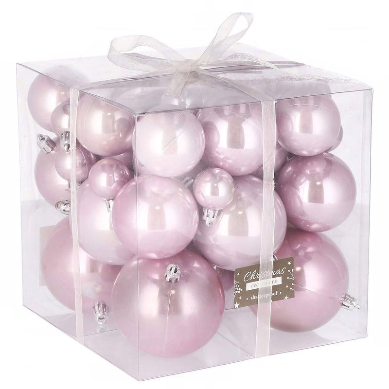 Set globuri de Craciun, 37 bucati, 3-8cm, roz