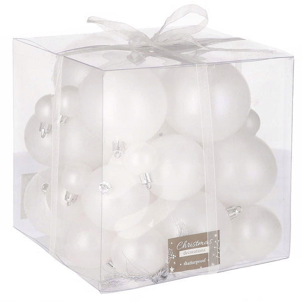 Set globuri de Craciun, 37 bucati, 3-8cm, alb perla