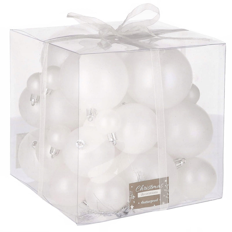 Set globuri de Craciun, 37 bucati, 3-8cm, alb perla