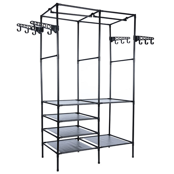 Stand de haine cu polite si tije pentru agatarea umeraselor, 85x44x174cm, negru