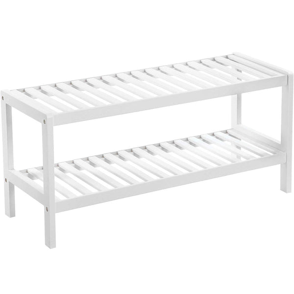 Raft de depozitare din bambus, cu 2 niveluri, 26x70x33cm, alb