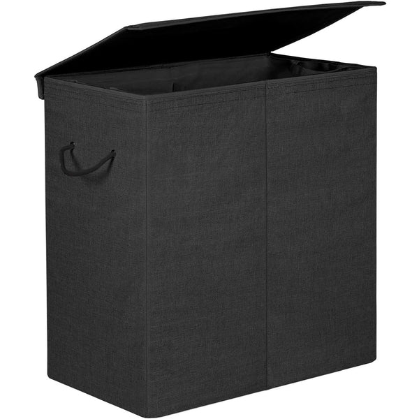 SONGMICS Cos de rufe textil, pliabil, 2 compartimente, saci detasabili, 142L, 60x36x66cm, negru