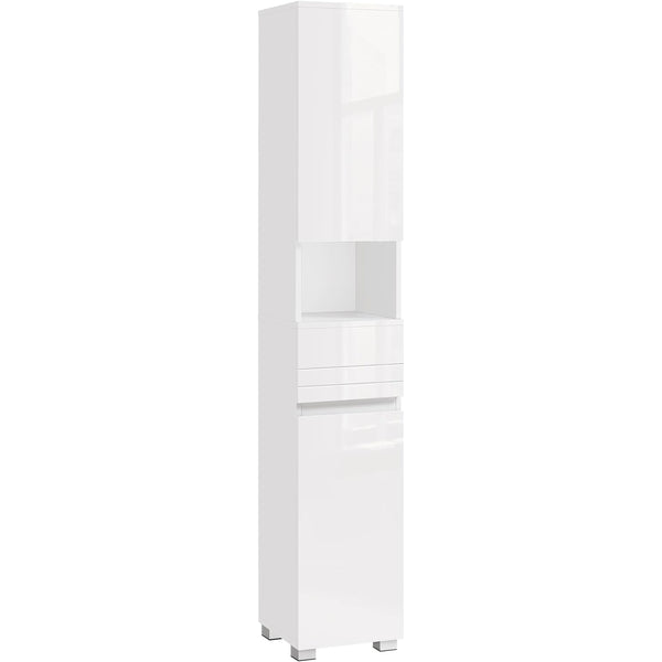 VASAGLE Dulap de baie tip coloana, din MDF, cu sertar si 2 usi, 30x30x170cm, alb