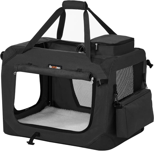 FEANDREA Geanta transport animale de companie, pliabila, din material textil, marime M, 60x42x42cm, negru