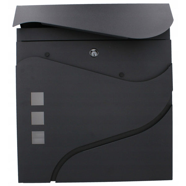 Cutie postala de exterior, pentru gard sau perete, din otel zincat, cu incuietoare, 37x11x37cm, gri inchis