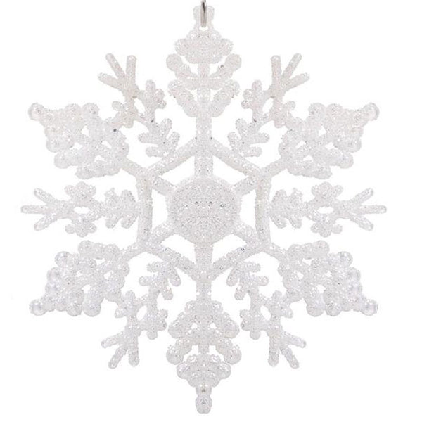 Decoratiune brad fulg de zapada, 13cm, alb cu sclipici