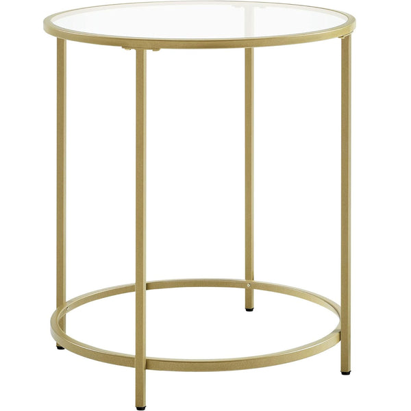 VASAGLE Masa rotunda, din sticla securizata cu cadru de otel, noptiera, 50x50x55cm, auriu
