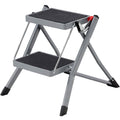SONGMICS Scara pliabila cu 2 trepte, cauciuc antiderapant, cu maner, sarcina 150 kg, otel, 50x60x44cm, gri si negru