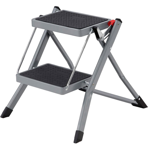 SONGMICS Scara pliabila cu 2 trepte, cauciuc antiderapant, cu maner, sarcina 150 kg, otel, 50x60x44cm, gri si negru