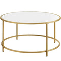 VASAGLE Masa de cafea rotunda, din sticla securizata cu cadru metalic, 84x84x45cm, auriu