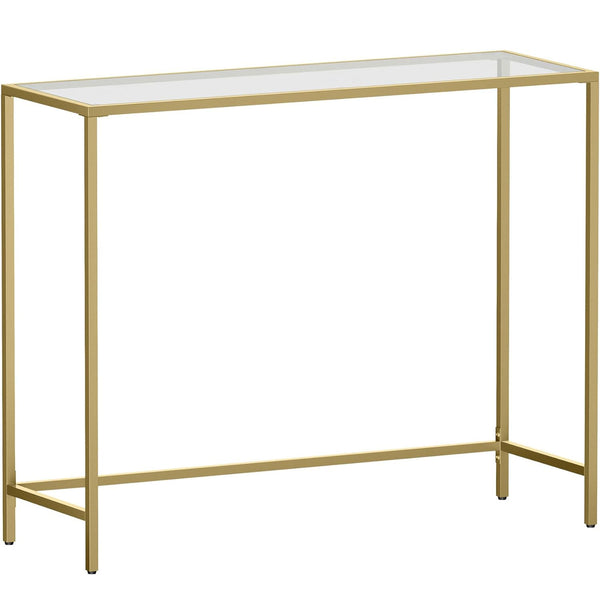 VASAGLE Masa de intrare, blat din sticla securizata, cadru metalic, 35x100x80cm, auriu