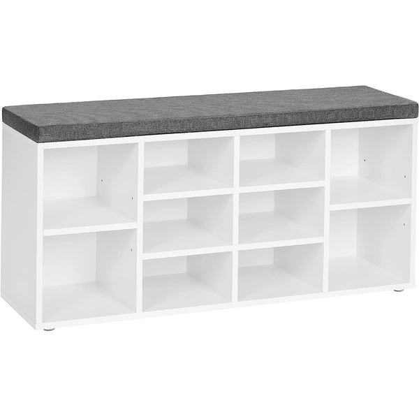 VASAGLE Banca pentru hol cu suport pentru pantofi, 10 compartimente, cu perna, 104x48x30cm, alb