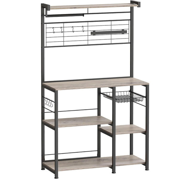 VASAGLE Raft de bucatarie cu spatiu pentru cuptorul cu microunde, banda magnetica cutite, suport role de bucatarie, 42x90x167cm, gri