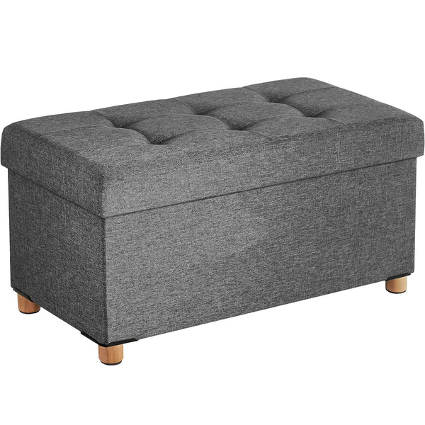 SONGMICS Taburet pliabil cu sezut moale, spatiu de depozitare, maxim 300kg, 76x38x40cm, gri inchis