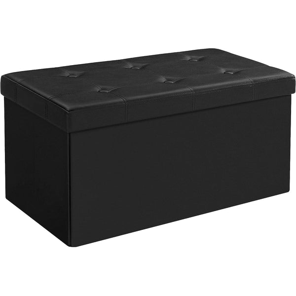 SONGMICS Taburet pliabil cu sezut moale, spatiu de depozitare 80litri, maxim 300kg, 76x38x38cm, negru