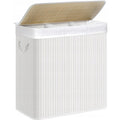 SONGMICS Cos de rufe din bambus, pliabil, cu captuseala detasabila lavabila, 3 compartimente, 150L, 60x40x62cm, alb