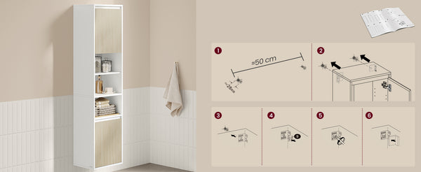 VASAGLE Dulap baie cu montare pe podea sau perete, 7 compartimente, 30x40x160 cm, alb bej