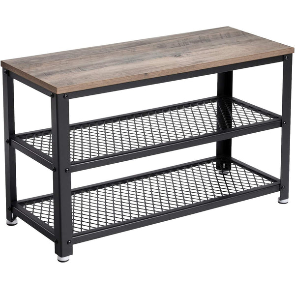 VASAGLE Raft pentru pantofi cu 2 polite, 73x30x45cm, otel, stil industrial, gri stejar si negru