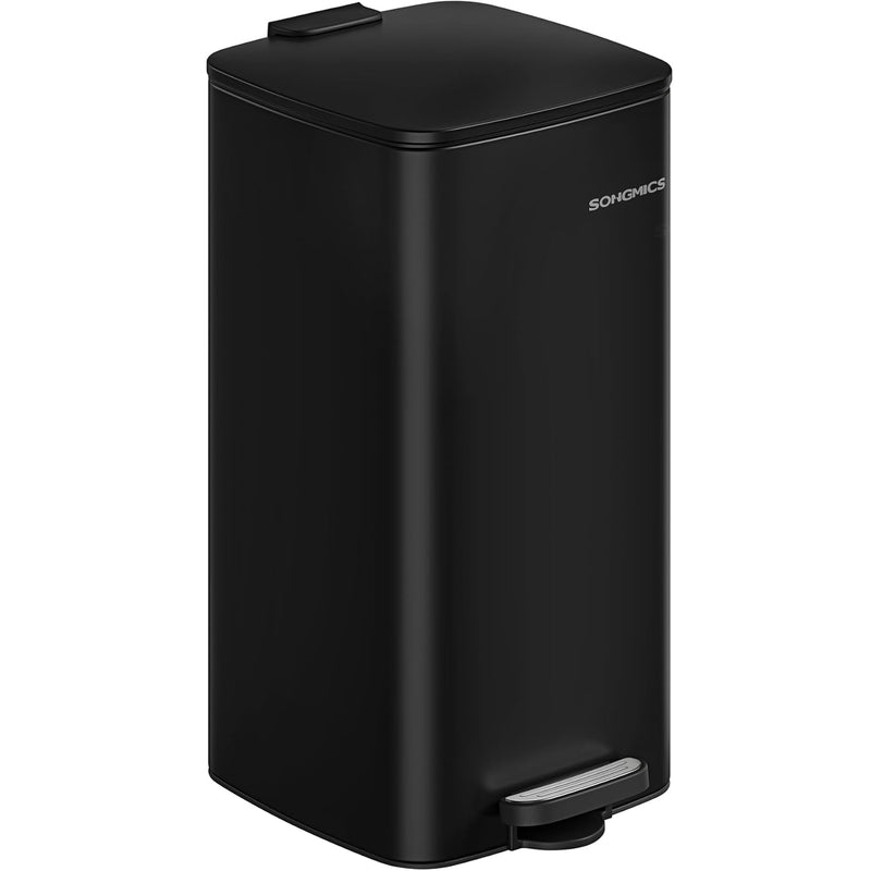 SONGMICS Cos gunoi 34x29x54 cm, 30L, cu pedala, capac silentios si galeata interioara detasabila, negru