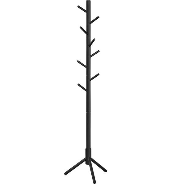 VASAGLE Cuier lemn masiv 47x47x175 cm, 8 carlige si inaltime reglabila, baza triunghiulara, negru