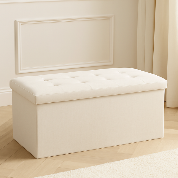 Taburet dublu pliabil Atmosphera Lysandre, MDF si poliester, 76x38x38 cm, bej