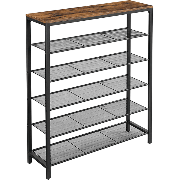 VASAGLE Etajera pantofi cu 5 rafturi si polita superioara, 100x30x110 cm, maro rustic