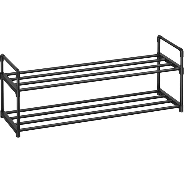 SONGMICS Suport pantofi 92x30x34 cm, 2 niveluri, suprapozabil, structura metalica, negru