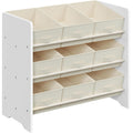 SONGMICS Raft jucarii si carti 63x30x60 cm, cu 9 cutii textile detasabile, MDF, alb
