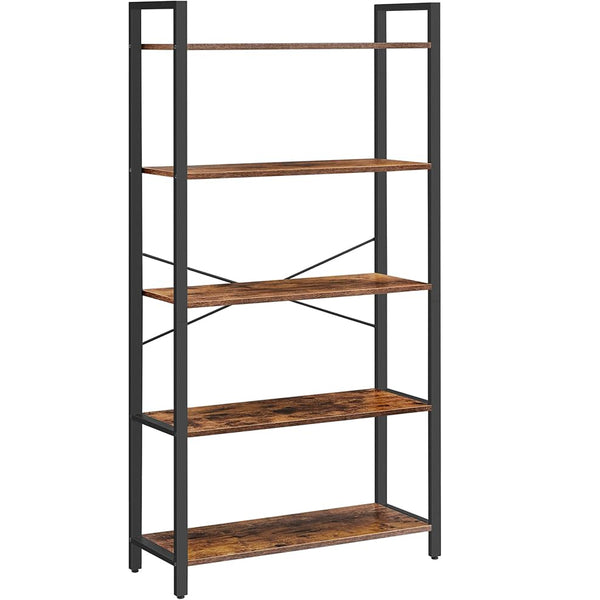 VASAGLE Biblioteca tip scara 80x30x153 cm, 5 rafturi deschise, stil industrial, maro rustic