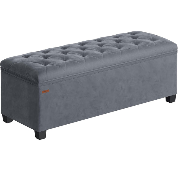 SONGMICS Banca cu spatiu de depozitare 110x40x40 cm, 103 litri, tapitata cu catifea, MDF si spuma, gri