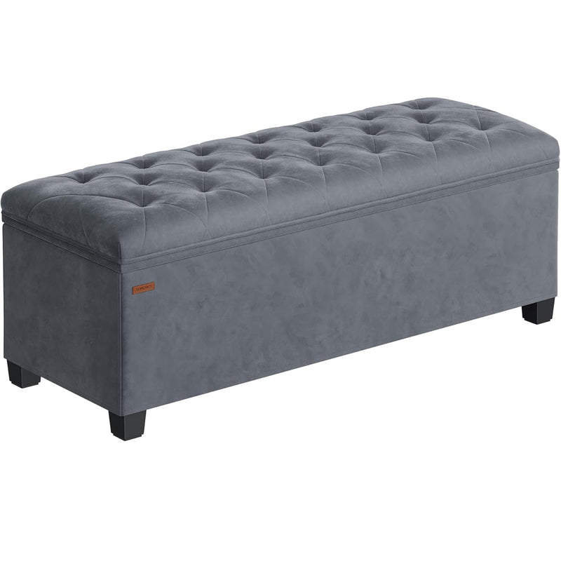 SONGMICS Banca cu spatiu de depozitare 110x40x40 cm, 103 litri, tapitata cu catifea, MDF si spuma, gri