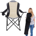 Scaun pliabil camping sau pescuit Premium, cu suport pahar, crem si negru