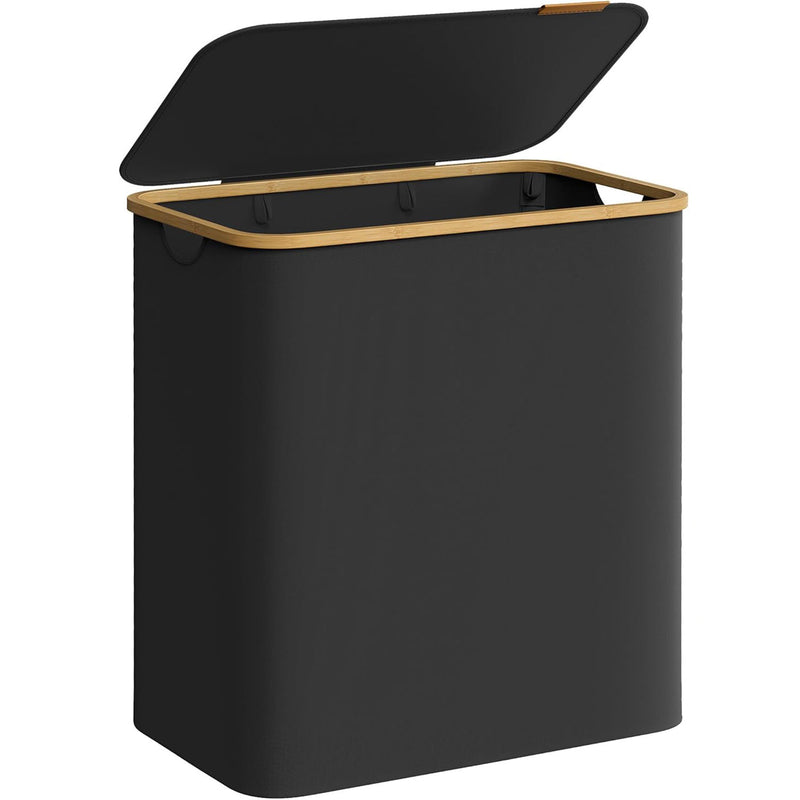 SONGMICS Cos de rufe textil, pliabil, cu 3 compartimente detasabile, 150L, 60x39x71 cm, negru