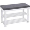 SONGMICS Banca pentru pantofi din bambus, 2 niveluri, cu perna, sarcina 150 kg, 71x29x49 cm, alb si gri