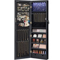 SONGMICS Dulap pentru bijuterii cu oglinda, montare pe perete sau usa, material MDF, inchidere cu cheie, 120x37x10 cm, negru