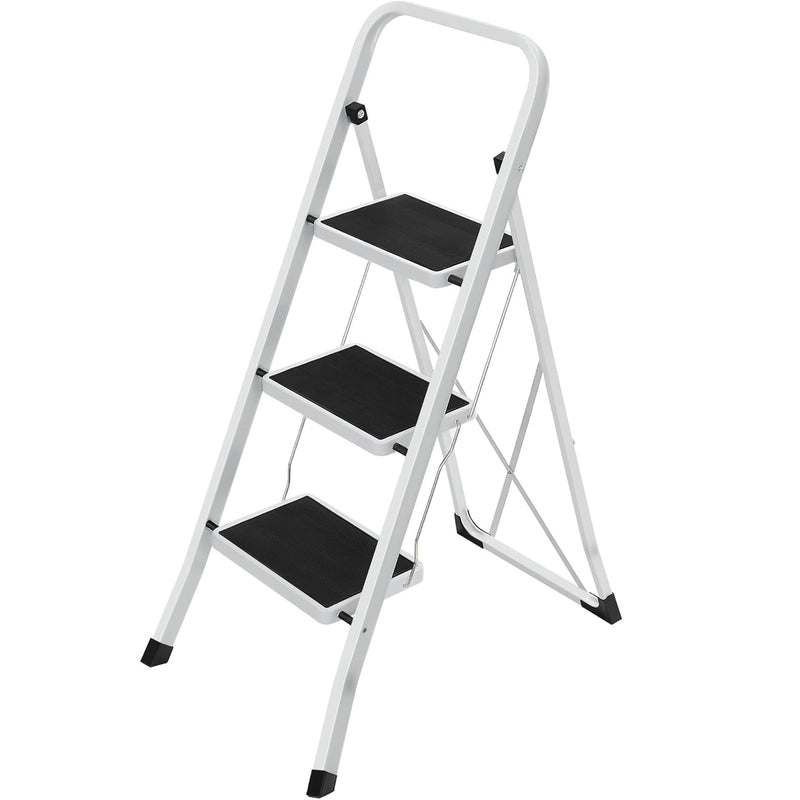SONGMICS Scara pliabila cu 3 trepte, sarcina 150 kg, otel, 47x75x105 cm, alb si negru