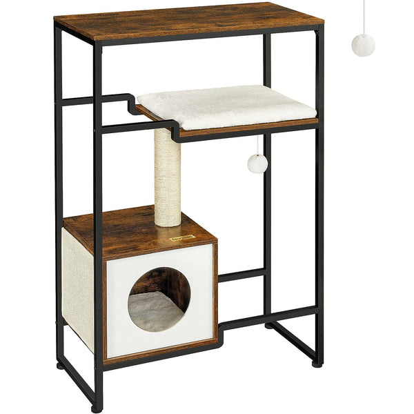 FEANDREA Mobilier 2 in 1 pentru pentru pisici cu ascunzatoare, 74x34x114cm, maro vintage