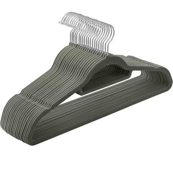 SONGMICS Set de 20 de umerase pentru haine, anti-alunecare cu catifea, bara de cravata si carlig pivotant, 43,5 cm, gri