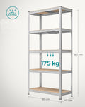 SONGMICS Set de 2 Rafturi de depozitare, cadru din otel armat, polite din MDF, max 2x875kg, 180x90x40cm, gri