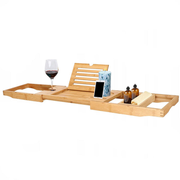 Raft cu tava pentru cada din bambus natural Sersimo 1025, extensibila, 75-111x23cm