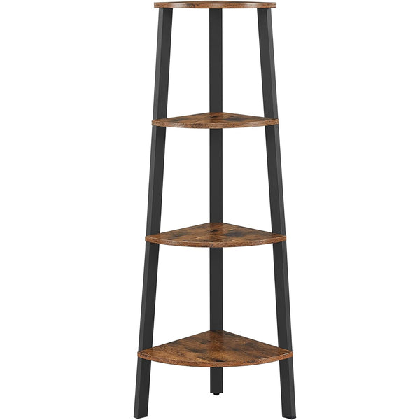 VASAGLE Raft de colt cu 4 etaje, tip biblioteca, cadru metal si polite lemn, industrial, 34x34x125cm, maro rustic