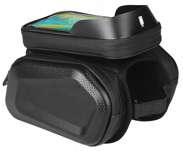 Borseta pentru bicicleta, impermeabila, cu husa pentru telefon, montare pe bara, 20x17x15cm